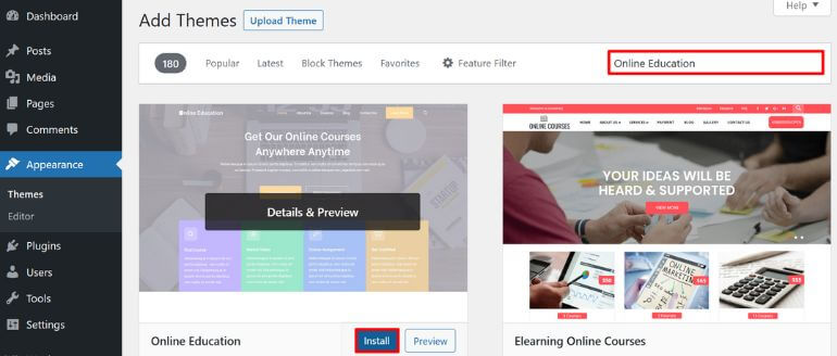 Install Online Education Theme