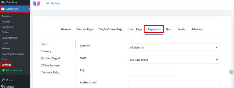 Payment Settings - Online Course Creation