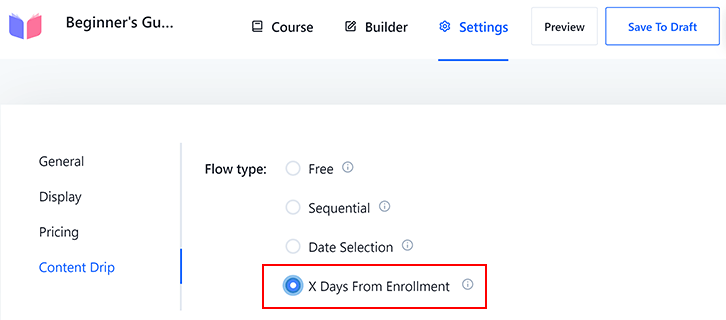 X Days from Enrollment Drip Course Content